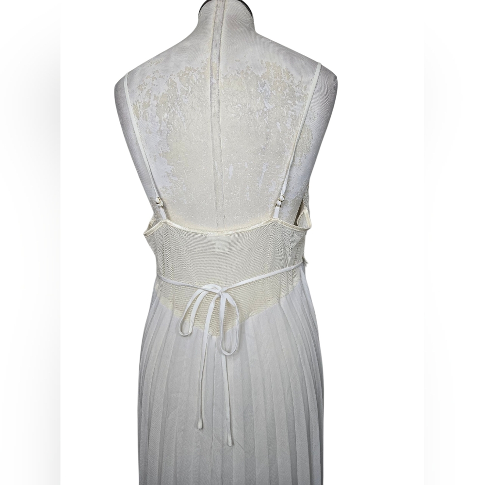Flora White Ivory Crochet Sleeveless Accordion Night Dress Slip L - Picture 5 of 7